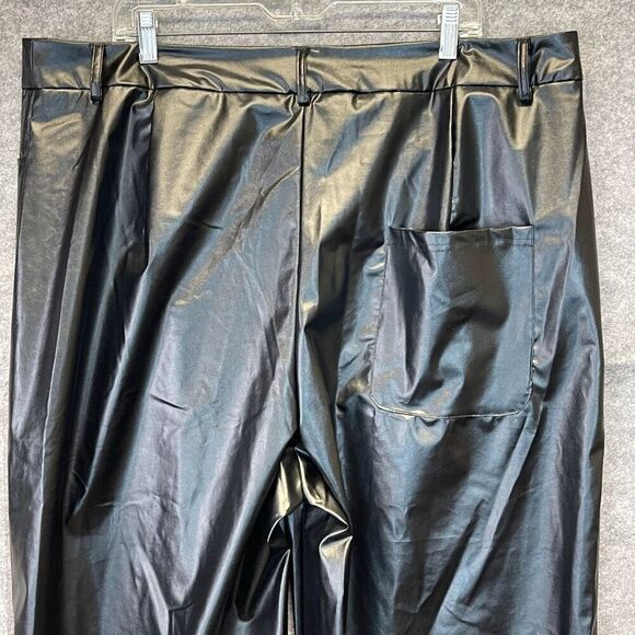 NWT Shein Womens 3XL Black Pants Curve High Waist Faux Leather Straight Wide Leg - Picture 13 of 16
